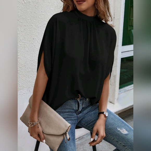 New Luxe Flowy Tie Dolman Sleeve Top Blouse Black - Picture 4 of 6